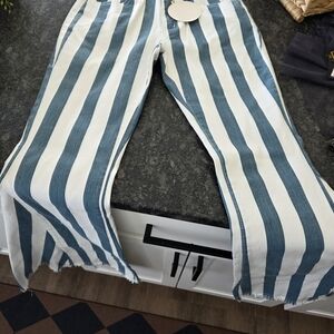 NWT, SAINTS & HEARTS Striped Blue and White Flair Pants.